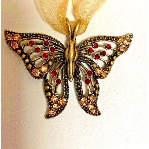 Liz Claiborne Jewelry - Liz Claiborne Crazy Horse BUTTERFLY PENDANT Red Rhinestone Signed NWT